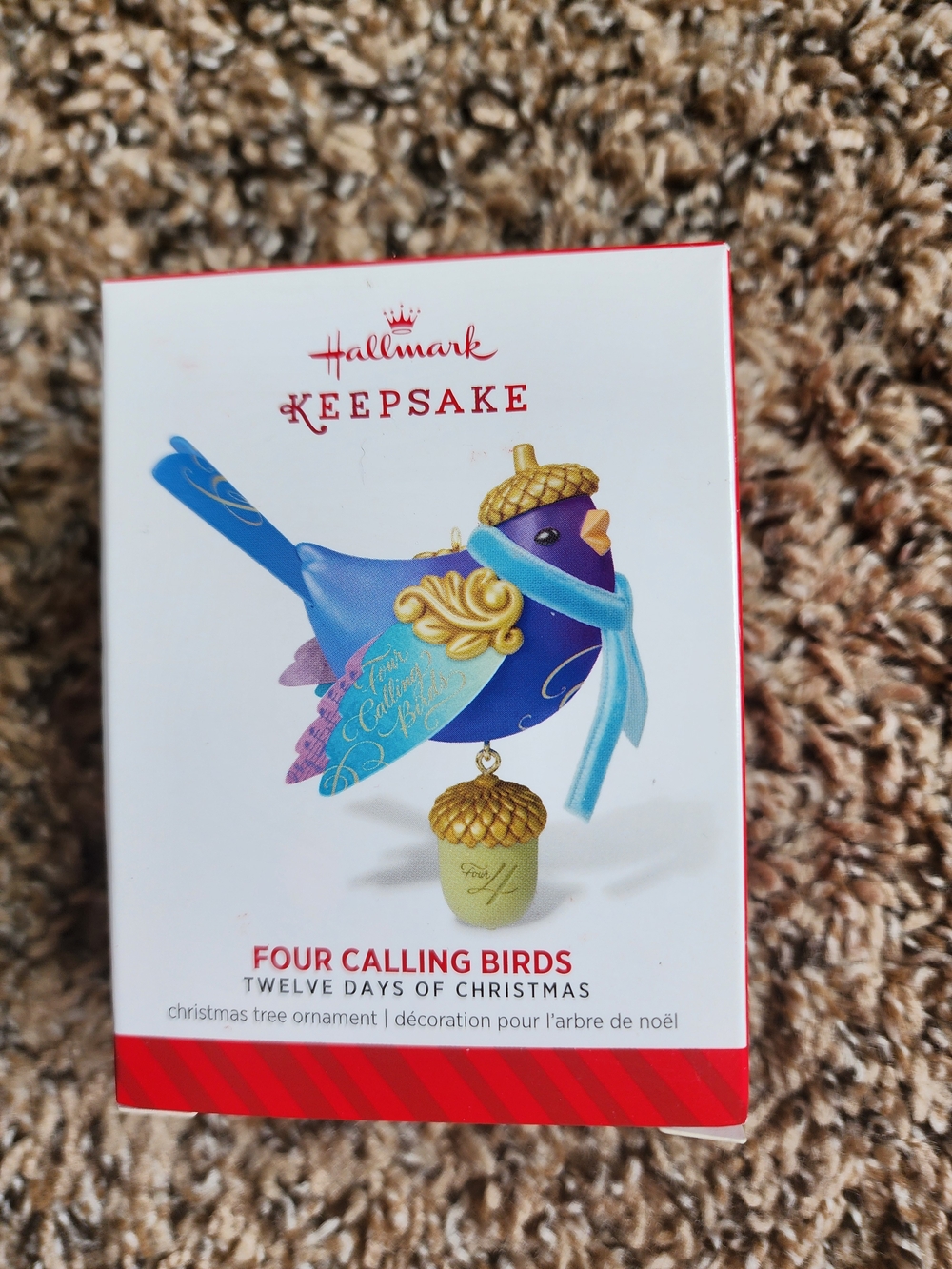 Hallmark Blue & Teal Four Calling Birds Ornament with Gold Acorn